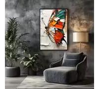 BMGKYAGL Grand motif papillon, blanc, orange, rouge, noir et vert, idéal pour la décoration murale du salon, de la salle à manger et de la chambre (60 x 80 cm/sans cadre)