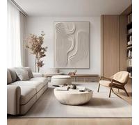 BMGKYAGL Grande peinture texturée 3D beige, peinture abstraite en plâtre beige sur toile, art mural Wabi Sabi, décoration murale, 50 x 70 cm, sans cadre