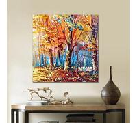 BMGKYAGL Grande toile moderne abstraite texturée représentant un paysage arboré, idéale pour décorer un mur ou un salon (90 x 90 cm, sans cadre).