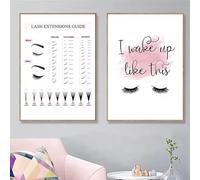 BMGKYAGL Guide des extensions de cils - Affiche maquillage - Peinture sur toile - Citations - Décoration murale pour chambre de fille (40x60cmx2/Cadre intérieur)