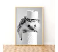 BMGKYAGL Hérisson rustique avec rouleau de papier toilette, décoration murale amusante, imprimé animal vintage, adorable toile décorative hérisson, kit pour chambre à coucher (70 x 100 cm/sans cadre)