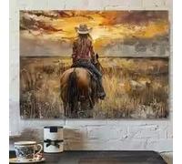 BMGKYAGL Impression sur toile Cowgirl western à cheval, décoration murale créative pour la maison, le bureau, le café (70 x 100 cm/sans cadre)