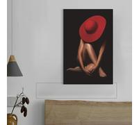 BMGKYAGL Impression sur toile HD moderne et simple avec femme au chapeau rouge, peinture décorative pour la maison, le salon, la chambre à coucher, la salle de bain, 60 x 80 cm, sans cadre