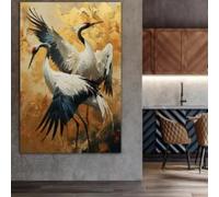 BMGKYAGL Impression sur toile moderne représentant deux grues, style Art déco classique, décoration murale pour salon, 50 x 70 cm, sans cadre