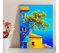 BMGKYAGL Impression sur toile paysage représentant une maison et un arbre fruitier - Affiche artistique - Décoration murale créative pour salon, chambre ou bureau (20 x 30 cm/Cadre intérieur)