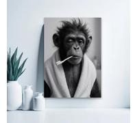 BMGKYAGL Impression sur toile représentant un chimpanzé groggy matinal, affiche murale humoristique pour salle de bain, décoration humoristique en noir et blanc (40 x 60 cm, cadre intérieur)
