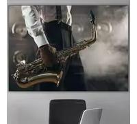 BMGKYAGL Impressions de saxophone, piano noir et blanc, impression sur toile de microphone, joueur de saxophone de jazz, décoration murale de musicien jazz (70x100cm/sans cadre)
