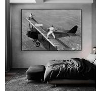 BMGKYAGL Jouer au tennis dans un avion Affiche imprimée sur toile Art mural Noir et blanc Art vintage Peinture Décoration d'intérieur 50x70cm Sans cadre