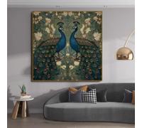 BMGKYAGL Magnifique affiche florale avec deux paons et animaux, impression abstraite sur toile, peinture murale, décoration, 70 x 70 cm, sans cadre