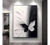 BMGKYAGL Magnifique tableau décoratif pour la maison, peinture texturée, papillon blanc et noir, affiche murale pour salon, 80 x 120 cm, sans cadre
