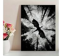 BMGKYAGL Painting Dark Fantasy Dragon Flying Art Canvas Painting, Monochrome Forest Scene Poster, Unique Creative Wall Art Deco(60x80cm/Frameless)