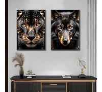 BMGKYAGL Panthère noire, loup, tigre, motif dominateur, toile léopard, peintures murales, tigre doré, décoration murale, impressions sur toile, décoration de chambre, 50 x 70 cm, sans cadre
