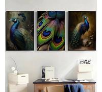 BMGKYAGL Peinture à l'huile antique avec plumes de paon, affiches et impressions sur toile, art mural rétro, décoration d'intérieur, 30 x 45 cm, sans cadre