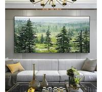 BMGKYAGL Peinture à l'huile sur toile représentant un paysage vert abstrait, décoration d'intérieur, grand pin, cadre 30 x 60 cm