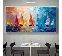 BMGKYAGL Peinture à l'huile sur toile représentant un voilier moderne avec vue sur la mer, grand format, paysage, affiche imprimée, décoration d'intérieur (50 x 100 cm, sans cadre)