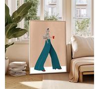 BMGKYAGL Peinture abstraite moderne - Figure féminine élégante en haut imprimé pantalon large turquoise, tenant une tasse rouge, dégageant de la confiance (70x100cm/sans cadre)