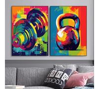 BMGKYAGL Peinture célèbre Sports Haltère Kettlebell Art coloré Toile Peinture Fitness Pop Stree Art mural Décoration de chambre 30x45cmx2 Sans cadre