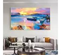 BMGKYAGL Peinture de paysage marin au coucher du soleil sur toile, art mural personnalisé, peinture abstraite de voilier, décoration murale pour salon (80x140cm/sans cadre)