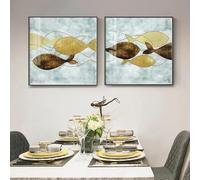 BMGKYAGL Peinture moderne fonds marins or poisson toile affiches or et bleu affiches et impressions mur Art photos décor à la maison animaux peintures murales 40x40 cmx2 sans cadre