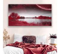 BMGKYAGL Peinture sur toile abstraite représentant un arbre rouge, un lac ou une lune, affiche et impressions modernes, décoration murale pour la maison, cadre 30 x 60 cm