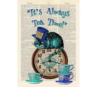 BMGKYAGL Peinture sur toile « C'est toujours l'heure du th頻 Dictionnaire Art Peinture Alice au pays des merveilles Chat Maison Affiches et impressions Cadre 60x90cm