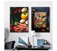 BMGKYAGL Peinture sur toile colorée représentant des légumes frais, décoration murale pour la cuisine, poster avec image d'orange et de citron (80 x 120 cm x 2 / cadre intérieur)