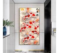 BMGKYAGL Peinture sur toile représentant neuf poissons Koi, motif lotus abstrait, affiche Feng Shui, décoration murale pour salon, 50 x 100 cm, sans cadre