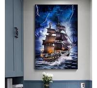 BMGKYAGL Peinture sur toile représentant un navire naviguant sur la mer, orage nocturne, paysage marin, affiche imprimée, art mural, décoration (30 x 45 cm, sans cadre)