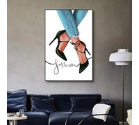 BMGKYAGL Peinture sur toile représentant une fille à la mode avec des talons hauts, art mural, affiche nordique et impression pour salon, décoration d'intérieur moderne, cadre 60 x 80 cm