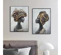 BMGKYAGL Peinture sur toile vintage représentant une femme africaine, affiche abstraite noire, décoration murale pour salon (60 x 90 cm, cadre intérieur)