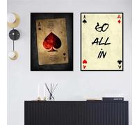 BMGKYAGL Peintures sur toile vintage avec cartes de poker As de pique et lettres, affiches, impressions, art mural, images pour bar, pub, décoration murale, 20 x 30 cm, sans cadre