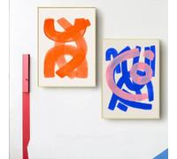 BMGKYAGL Pièce Art abstrait moderne Aquarelle Coup de pinceau Affiche Toile Peinture Impression Mur Art Peinture Maison Salon Décor 50x70cmx2 cadre