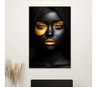 BMGKYAGL Portrait abstrait de femme en or et noir sur toile, impression d'art mural, affiche de femme noire, décoration murale moderne (60x90cm/sans cadre)