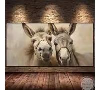 BMGKYAGL Portrait vintage d'un couple d'ânes mignons, style ferme, affiche sur toile, impression d'art, décoration murale (30x60cm/sans cadre)