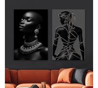 BMGKYAGL Portraits de femme en noir et or, affiches murales vintage classiques, peinture sur toile élégante, décoration de luxe (30 x 45 cm x 2 / cadre intérieur)