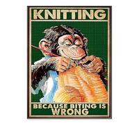 BMGKYAGL Singe tricotant, affiche « Tricot parce que mord mal », affiche vintage de tricot imprimée sur toile, idée de tricot pour la Saint-Valentin (70 x 100 cm, sans cadre)
