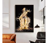 BMGKYAGL Tableau abstrait en forme de bouteille de champagne dorée, impression sur toile, affiche, décoration murale pour salle à manger (60 x 80 cm/cadre intérieur)