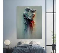 BMGKYAGL Tableau abstrait en relief 2D représentant un couple enlacé, impression sur toile, sculpture romantique, affiche moderne abstraite pour amoureux (20 x 35 cm, sans cadre)