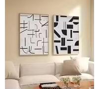 BMGKYAGL Tableau abstrait géométrique minimaliste moderne sur toile, impression d'affiche texturée en noir et blanc, décoration intérieure moderne (60 x 80 cm x 2 / cadre intérieur)