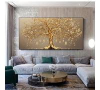 BMGKYAGL Tableau abstrait moderne en 2D représentant un arbre doré sur toile, décoration luxueuse pour le salon, peinture simple beige et or, pour la maison (55 x 110 cm/sans cadre)