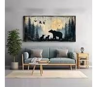 BMGKYAGL Tableau abstrait moderne sur toile « Ours au clair de lune », impression de haute qualité d'un paysage naturel (50 x 100 cm/cadre intérieur)