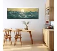 BMGKYAGL Tableau abstrait vintage panoramique représentant la lune et les vagues, idéal pour la décoration de la maison ou d'une chambre d'étudiant, affiche sur toile (20 x 60 cm/cadre intérieur)