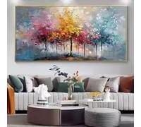 BMGKYAGL Tableau d'arbre coloré et vibrant sur toile, affiche d'art abstrait moderne représentant un paysage, décoration intérieure (20 x 40 cm/cadre intérieur)