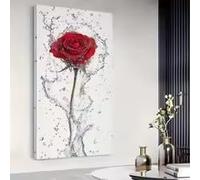 BMGKYAGL Tableau encadré sur toile représentant une rose rouge - Impression grand format, décoration moderne de style ferme pour salon, chambre ou bureau (30 x 60 cm/cadre intérieur)