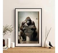 BMGKYAGL Tableau humoristique sur toile représentant un orang-outan lisant aux toilettes - Affiche décorative pour salon (60 x 90 cm, sans cadre)