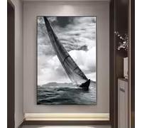 BMGKYAGL Tableau moderne sur toile représentant une scène de navigation en mer, tons gris, grande taille (60 x 90 cm, sans cadre), idéal pour décorer un salon.