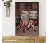 BMGKYAGL Tableau moderne sur toile, style dessin animé contemporain, représentant des femmes lisant des journaux assises sur des chaises, pour le salon (70 x 100 cm/cadre intérieur)