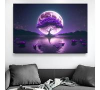 BMGKYAGL Tableau sur toile « Arbre au milieu d'une étendue d'eau », affiches et impressions de la lune, art mural « Cascade violette », décoration de chambre (30 x 45 cm/sans cadre)
