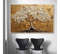 BMGKYAGL Tableau sur toile « Arbre de Vie doré et fleurs blanches », idéal pour la décoration murale de votre salon (70 x 100 cm, sans cadre).