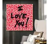 BMGKYAGL Tableau sur toile « I LOVE YOU » style pop art, graffiti, art mural et art de rue, affiches et impressions décoratives pour la décoration intérieure (60x60cm/sans cadre)